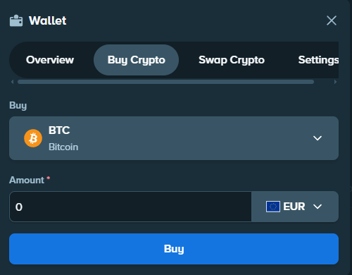Stake Wallet im Bereich zum Kauf von Kryptowährungen